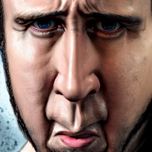 Image similar to hyperrealistic dslr film still of nicolas cage in a cage, stunning 8 k octane comprehensive 3 d render, inspired by istvan sandorfi & greg rutkowski & unreal engine, perfect symmetry, dim volumetric cinematic lighting, extremely hyper - detailed, extremely lifelike attributes & lifelike texture, intricate, masterpiece, artstation, stunning