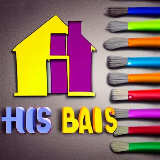 Prompt: logo with house and paint brush, very colorful