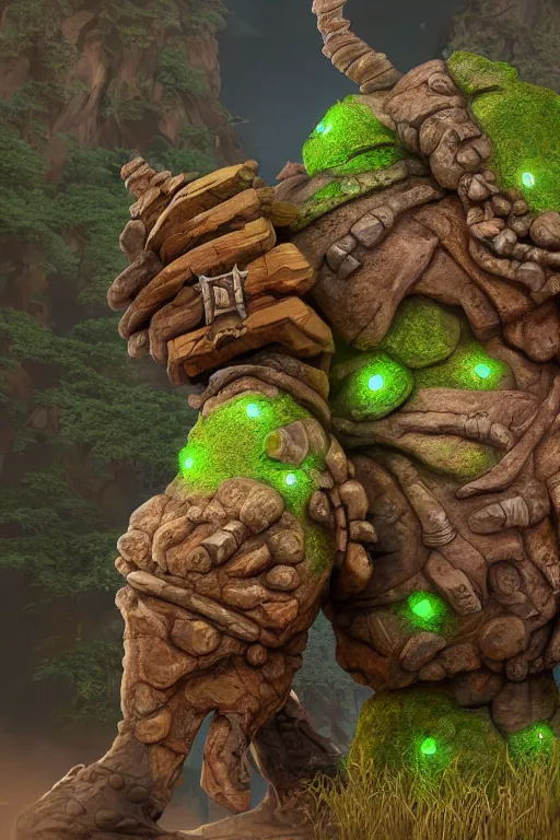 Image similar to zelda fantasy art giant golem troll wood rock greeble gemstone, global illumination ray tracing hdr fanart arstation by sung choi and eric pfeiffer and gabriel garza and casper konefal