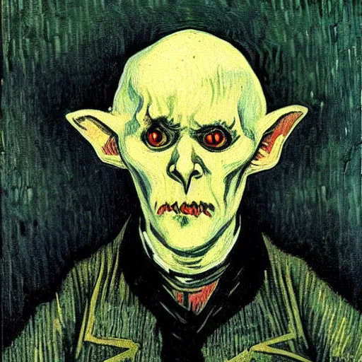 Image similar to nosferatu painted by van gogh