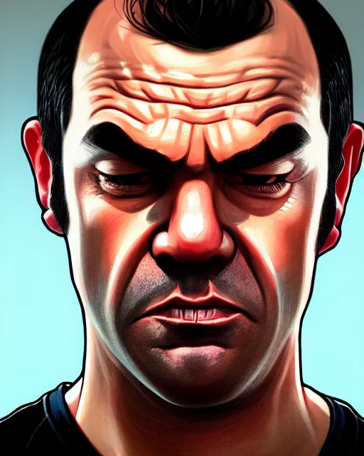 Prompt: painting portrait of trevor from gta 5, cartoon, warm lighting. movie poster, illustration by bartek fedyczak, erak note, tooth wu, neil richards, kan liu, siwoo kim, jisu choe, trending on art station