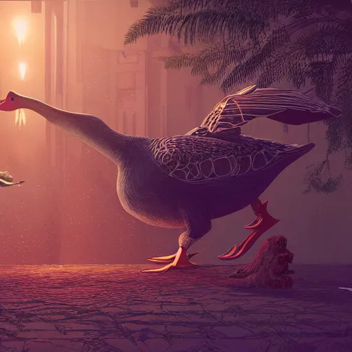 Prompt: a duck in about to be eaten by a dinosaur intricate artwork by Tooth Wu and wlop and beeple and Dan Mumford. Octane render, trending on artstation, greg rutkowski very coherent symmetrical artwork. Cinematic, hyper realism, high detail 8k