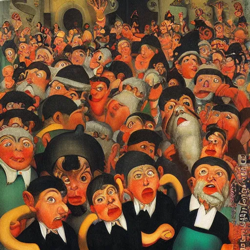 Image similar to dancing dwarves crowd by Boris Grigoriev