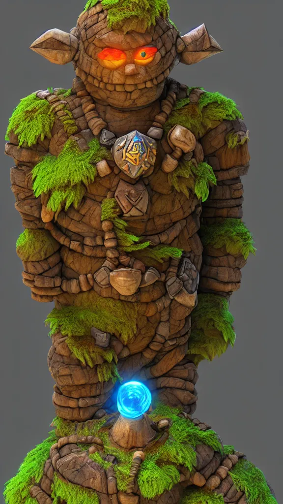 Image similar to zelda fantasy art giant golem troll wood rock greeble gemstone, global illumination ray tracing hdr fanart arstation by sung choi and eric pfeiffer and gabriel garza and casper konefal bastion forged hardmesh lisa frank zbursh central