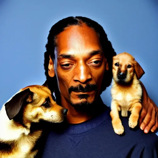 Prompt: Snoop Dogg holding a German Sheppard for a 1990s sitcom tv show, Studio Photograph, portrait, C 12.0