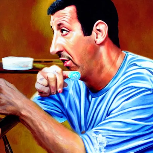 Image similar to adam sandler painting 4 k detailed super realistic