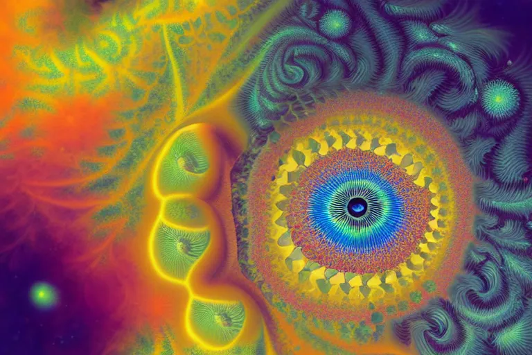 Prompt: an fractal eye with stars and clouds by mary jane ansell behance contest winner, psychedelic art,
