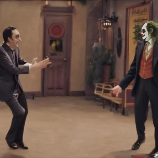Image similar to romance scene of mr. bean and the joker dancing together in batman vs bean, 2 0 2 0