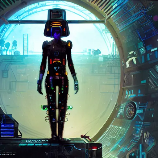 Image similar to a dogon cyberpunk hacker, steampunk stargate by greg rutkowski and android jones in a surreal portrait style, oil on canvas, ancient cyberpunk 8k resolution