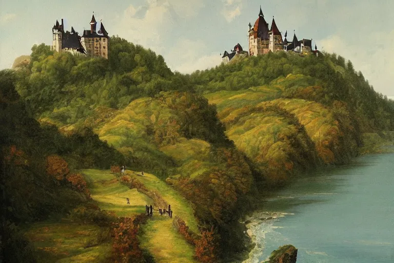 Prompt: a painting of a german castle on the cliff