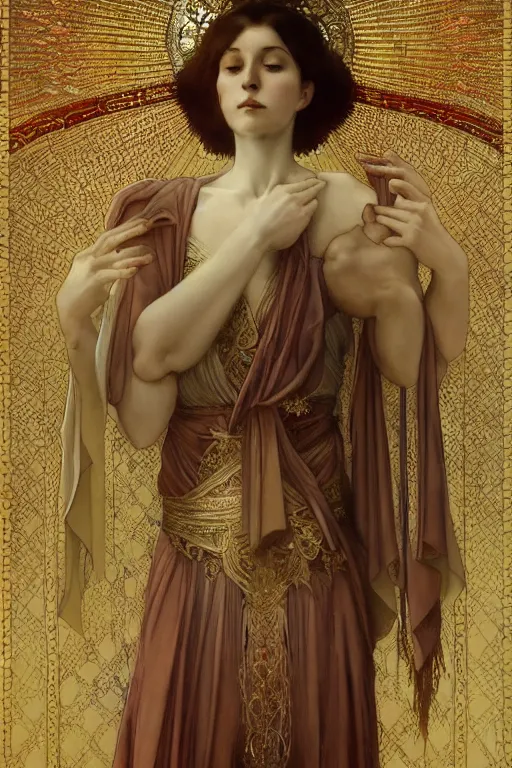 Prompt: a full body portrait of a beautiful ethereal delicate byzantine mage queen meditative sacral pose catholic stages of the cross, intricate, elegant, highly detailed, digital painting, artstation, concept art, smooth, sharp focus, illustration, art by krenz cushart and artem demura and alphonse mucha