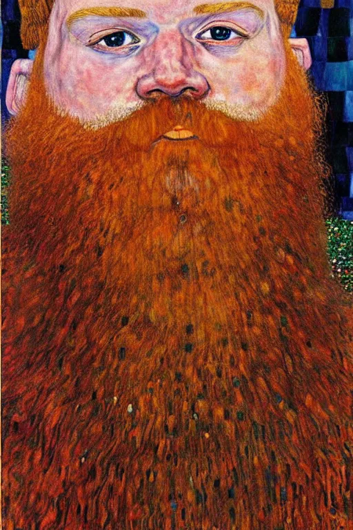 Image similar to red beard viking, painting by gustav klimt
