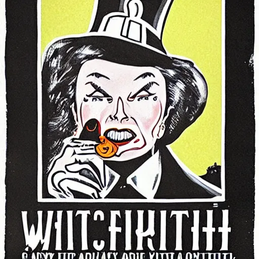 Prompt: corporate anti - witch propaganda poster