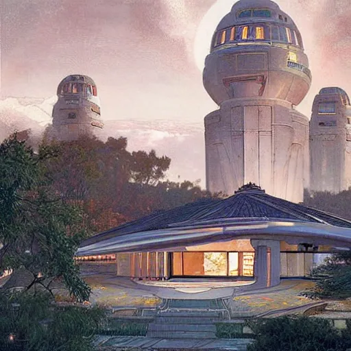 Prompt: STAR TREK house night time architecture designed in ancient Greece, (SFW) safe for work, photo realistic illustration by greg rutkowski, thomas kindkade, alphonse mucha, loish, norman rockwell