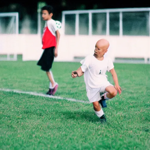 Prompt: photo of kratos playing soccer cinestill, 800t, 35mm, full-HD