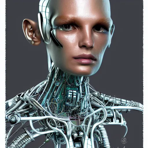 Image similar to a humanoid with insect-like features and cybernetic implants, sci fi concept art, portrait