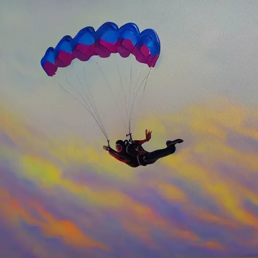Prompt: Skydiving, oil painting