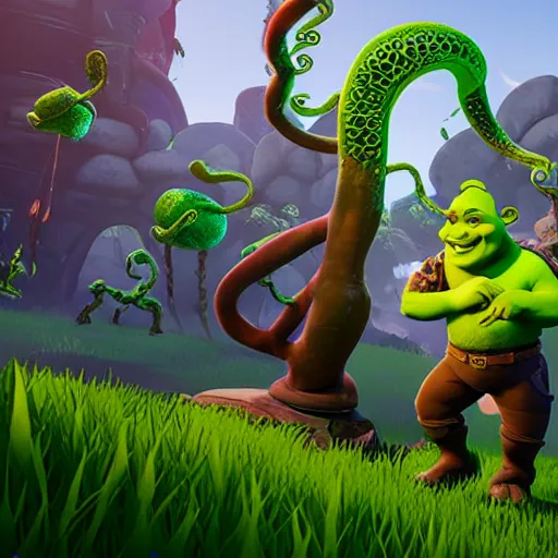 Shrek in fortnite doing a t-pose