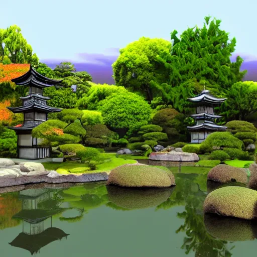 Prompt: 3 d render of a japanese garden by saga alayyoubi trending on artstation