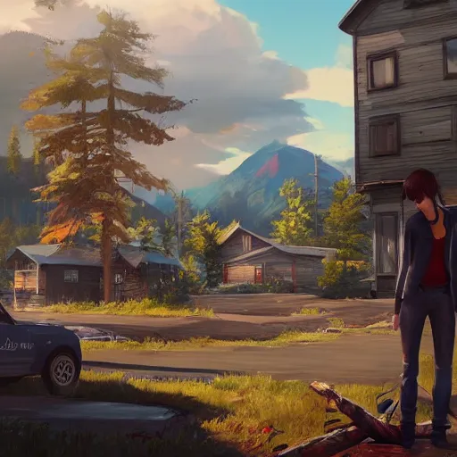Prompt: 🏘🏞, style game square enix life is strange remake, trending on artstation, painted by greg rutkowski, render with game the last of us parte ii details