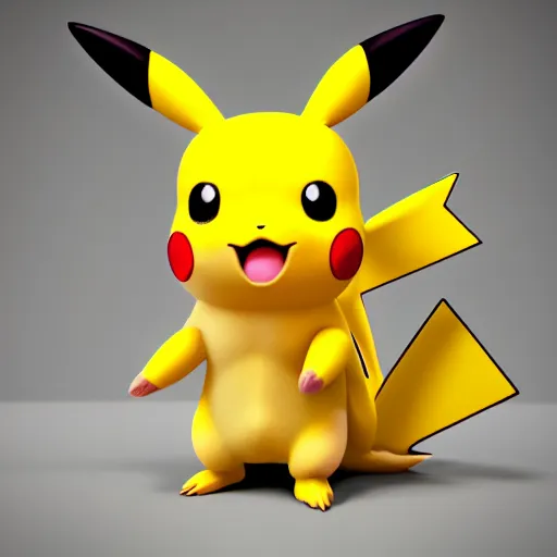 Image similar to nymph render of a very cute 3d pikachu pokemon, adorable eyes, cute smile, full round face, golden hour, serene room setting, medium shot, mid-shot, highly detailed, trending on Artstation, Unreal Engine 4k