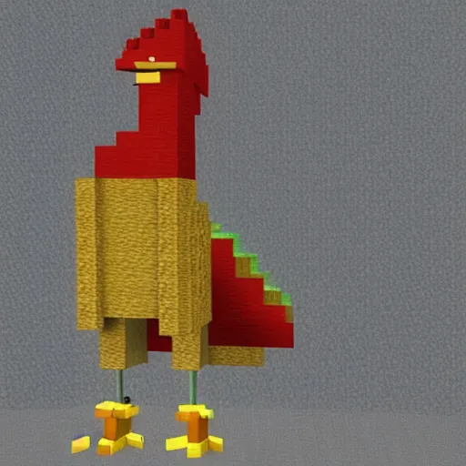 Image similar to a giant chicken in minecraft.