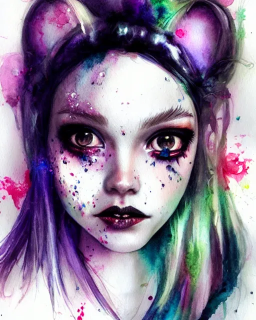 Prompt: pencil portrait with watercolor of a monster high doll, beautiful face, by sabrina eras, alice x. zhang, agnes cecile, blanca alvarez, very detailed