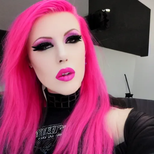 Image similar to jeffree star 2 0 0 0 s selfie with pink red hair