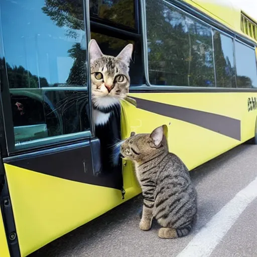 Prompt: a cat working as a bus driver