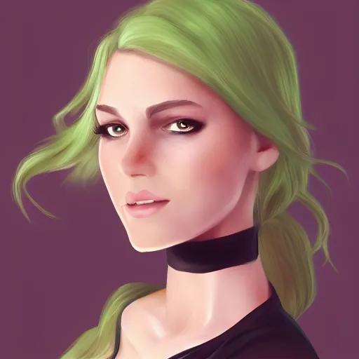 Image similar to long shot of blonde girl in black top clothing with green eyes, digital art, trending on artstation