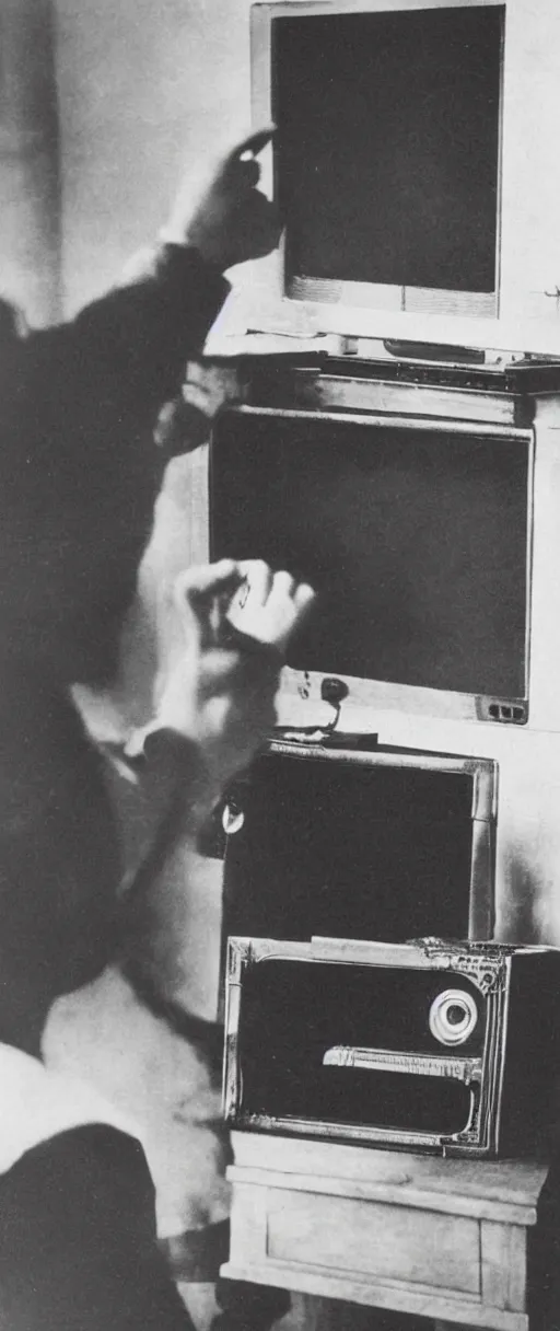 Image similar to 1 9 0 0 s photo of a person watching a flat screen hd tv