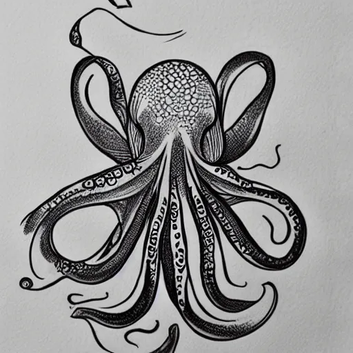 Image similar to feminine octopus necklace tattoo design black and white sketch on paper