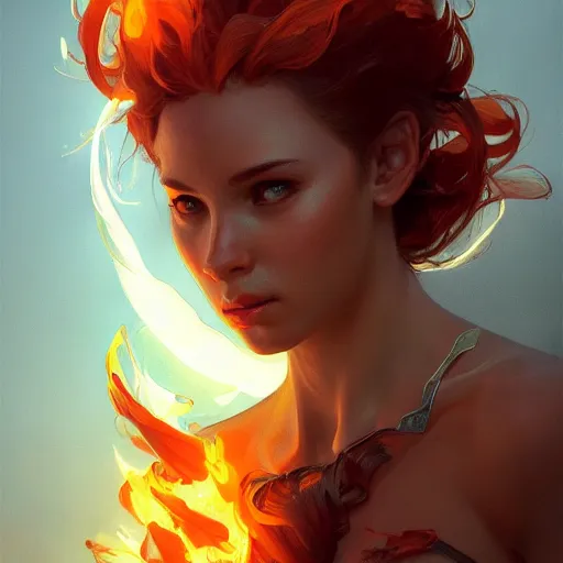 Image similar to fire shaped like a human, highly detailed, digital painting, artstation, concept art, wallpaper, smooth, sharp focus, illustration, art by artgerm and greg rutkowski and alphonse mucha