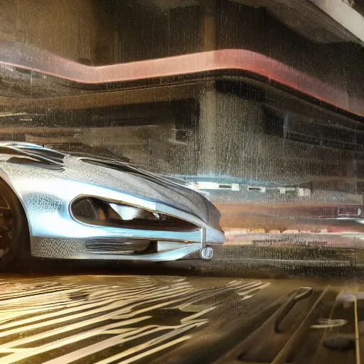 Image similar to car : motherboard forms in the style of zaha hadid architecture sci-fi futuristic setting ultra realistic photography, keyshot render, octane render, unreal engine 5 render , high oiled liquid glossy specularity reflections, ultra detailed, golden hour 4k, 8k, 16k in the style ofblade runner 2049 Cyberpunk 2077 ghost in the shell thor 2 marvel film : tilt shift: sharp focus