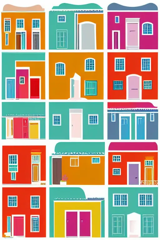 Image similar to minimalist boho style art of colorful houses in istanbul, illustration, vector art