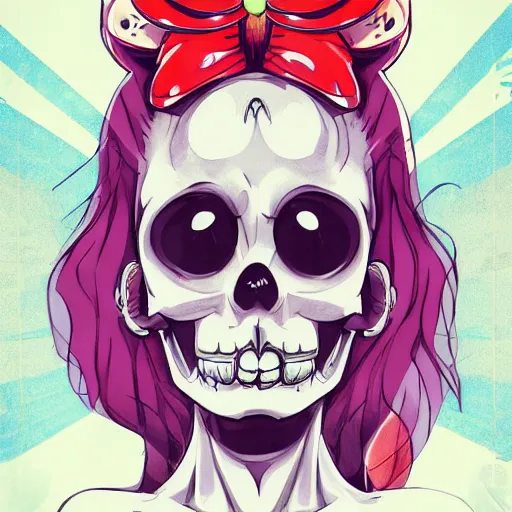 Image similar to anime manga skull portrait girl face mickey mouse marge simpson detailed highres 4k Singer Sargent and James Jean pop art nouveau