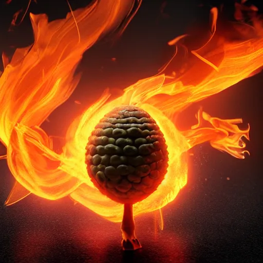 Image similar to a peanut on fire, 8 k, vfx, octane render