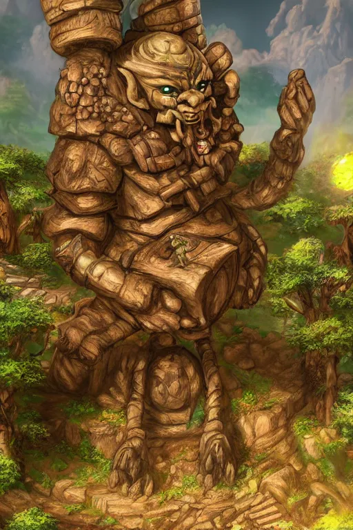 Image similar to zelda fantasy art giant golem troll wood rock greeble gemstone, global illumination ray tracing hdr fanart arstation by sung choi and eric pfeiffer and gabriel garza and casper konefal