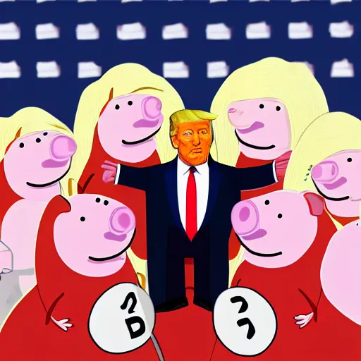 Prompt: Donald Trump in Peppa Pigs body, hyper realistic photography, 8k,