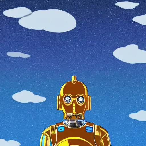 Prompt: entire body portrait of Simpson as C3PO in star wars, background blue sky puffy clouds cinematic 4k