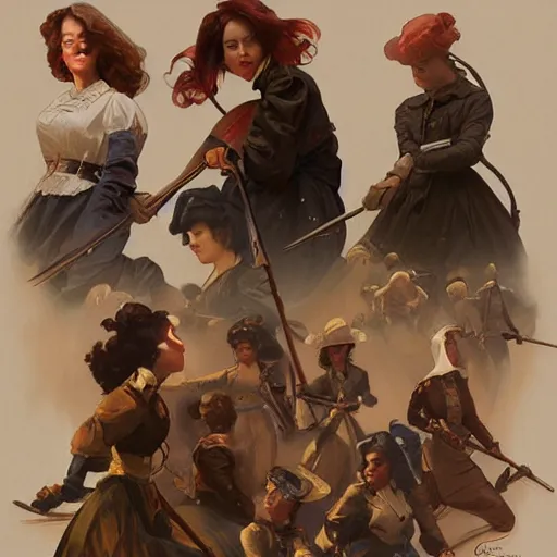 Image similar to the women of the american civil war. highly detailed, digital painting, artstation, concept art, smooth, sharp focus, illustration, art by artgerm and greg rutkowski and alphonse mucha and loish and wlop