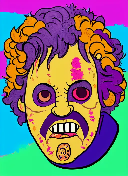 Image similar to portrait of Leatherface in a cutesy style by Lisa Frank