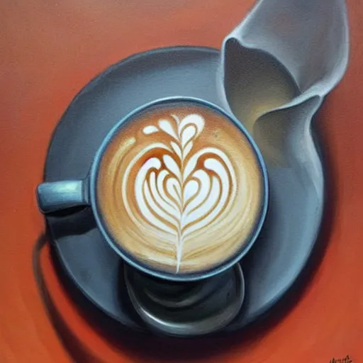 Prompt: A painting. A rip in spacetime. Did this device in his hand open a portal to another dimension or reality?! latte art, pewter by Marianne von Werefkin soft