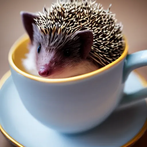 Image similar to baby hedgehog in a teacup, bokeh, sigma 5 0 mm f / 1. 4, minimalistic, 8 k