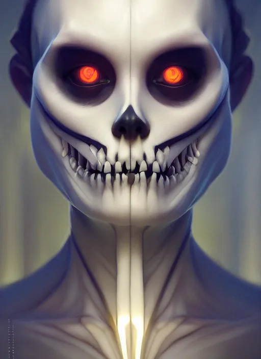 Prompt: symmetry, concept art by artgerm, distance portrait of a hyper realistic, frowning, sad jack skellington by greg rutkowski, alphonse mucha, octane render, highly detailed, high quality, 8 k, soft lighting, path traced, and uang guangjian and gil elvgren, symmetry!!