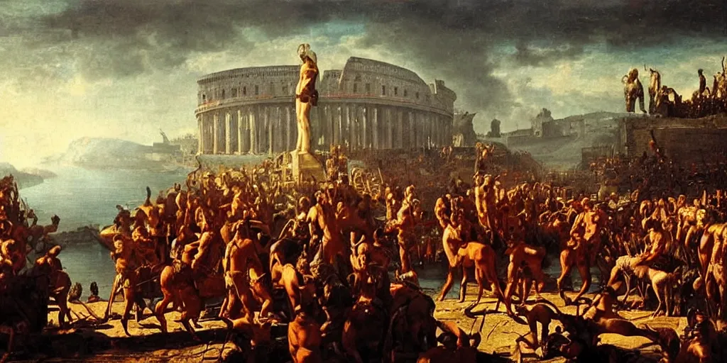 Prompt: Hannibal with his legions in front of Rome, epic lighting, amazing details, beautiful view, oil painting