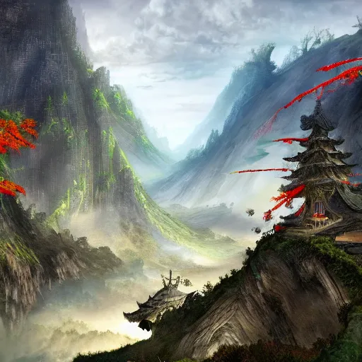 Image similar to a giant xianxia landscape, fantasy, HD.