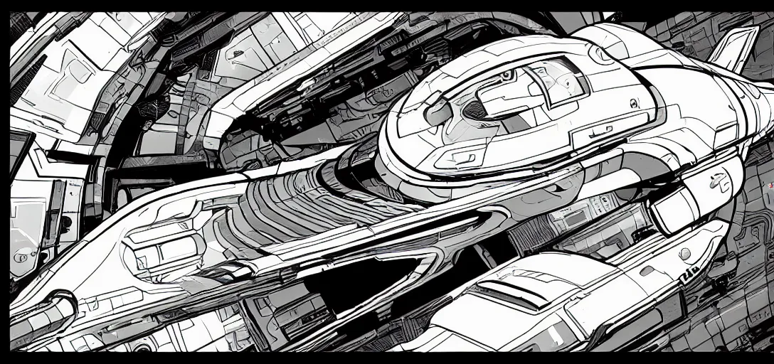 Image similar to Capsule SpaceShip in the graphic style of Tim Shamale, detailed art, trending on Artstation, sharp focus, comic art