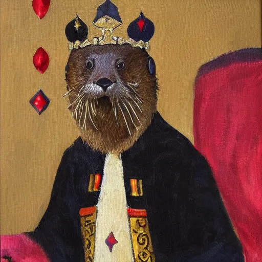 Image similar to oil painting of royal king otter dressed as a king