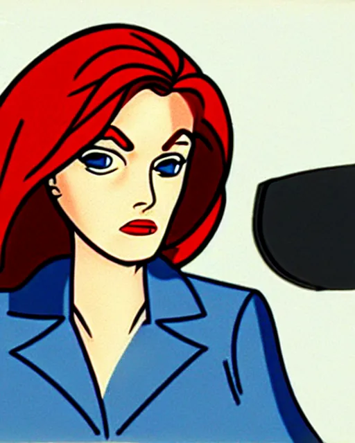 Prompt: an animation cel of dana scully, in the style of g. i. joe ( 1 9 8 3 )